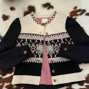 Anthropologie Elevenses Navy Fairisle sweater/cardigan, size 8, fully lined